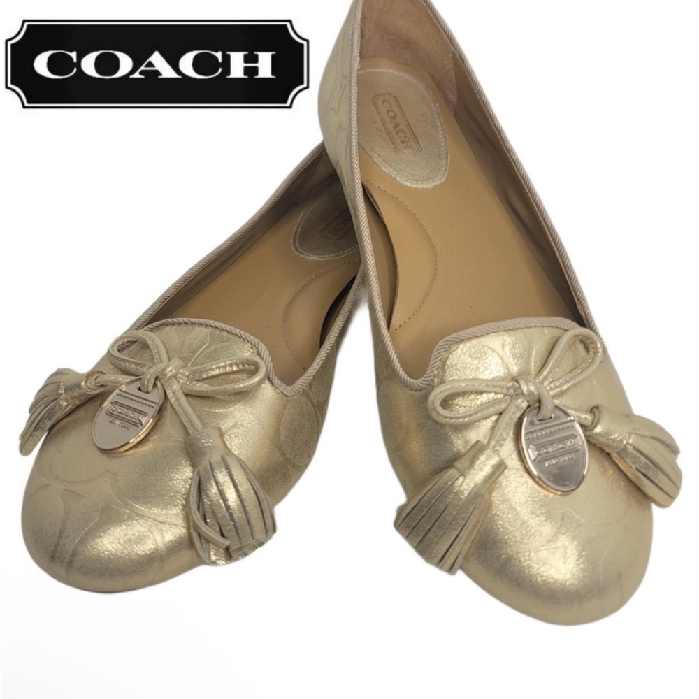 Coach Metallic Gold Leather Tassel Ballet Flats